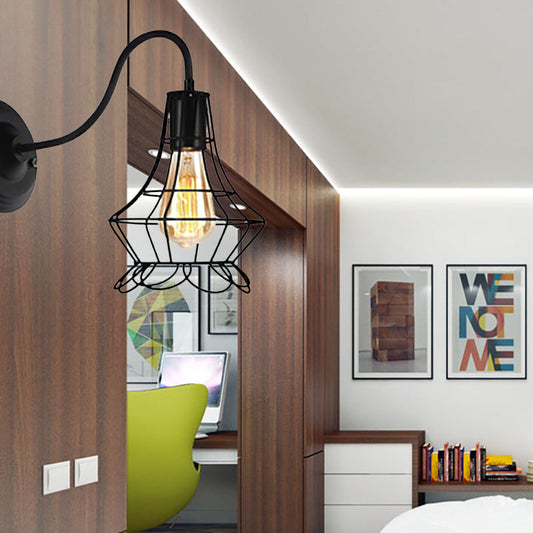 Frendorf | Schwarz 1 Licht Wandleuchte Retro Stil Metall Diamant/Stern Wandlampe mit Käfigschirm für Kaffeehaus