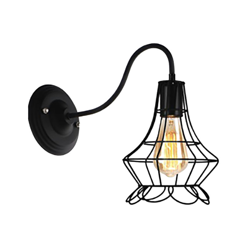 Frendorf | Schwarz 1 Licht Wandleuchte Retro Stil Metall Diamant/Stern Wandlampe mit Käfigschirm für Kaffeehaus