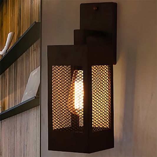 Frendorf | 1 Licht Wandleuchte met Rechthoekig Gaas Metaal Shade Vintage Stijl Binnen Wandlamp Licht in Zwart