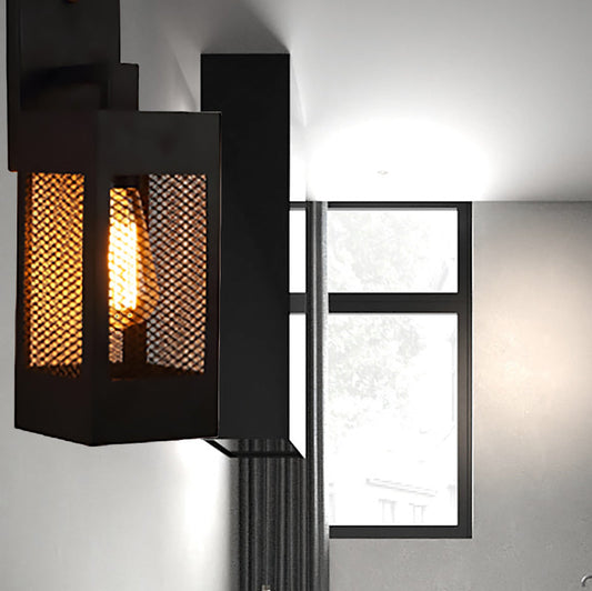 Frendorf | 1 Licht Wandleuchte met Rechthoekig Gaas Metaal Shade Vintage Stijl Binnen Wandlamp Licht in Zwart