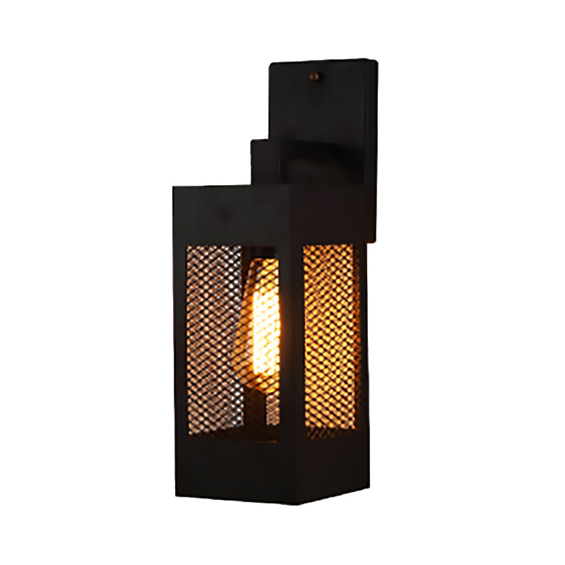 Frendorf | 1 Licht Wandleuchte met Rechthoekig Gaas Metaal Shade Vintage Stijl Binnen Wandlamp Licht in Zwart