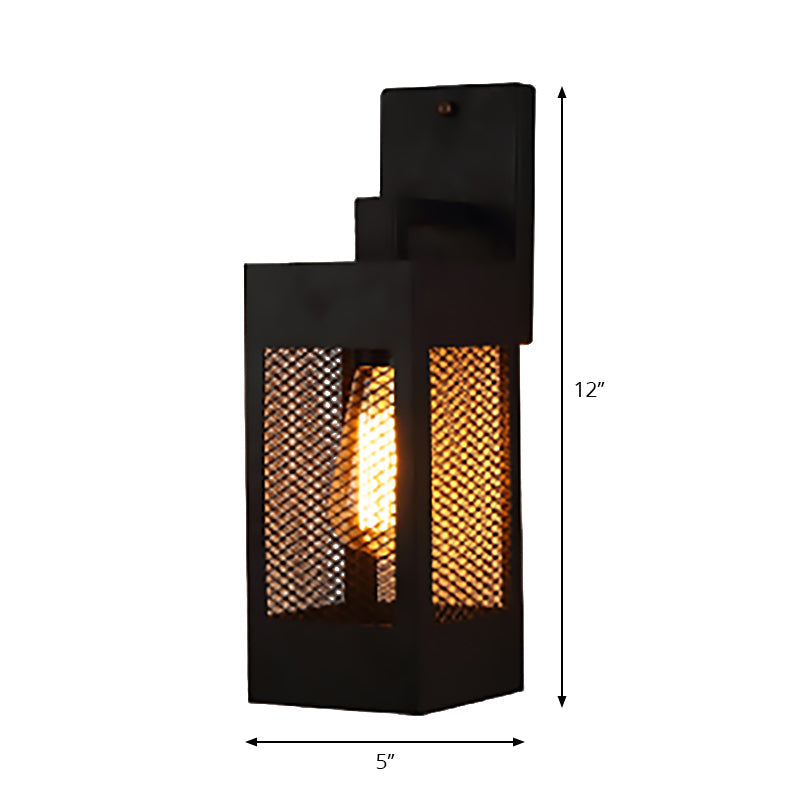 Frendorf | 1 Licht Wandleuchte met Rechthoekig Gaas Metaal Shade Vintage Stijl Binnen Wandlamp Licht in Zwart