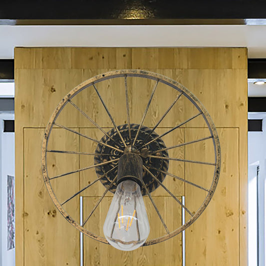 Frendorf | Schwarz/Bronze Rad Design Wand Sconce Lampe mit Offener Glühbirne Bauernhaus Stil Metall 1 Licht Restaurant Sconce Licht