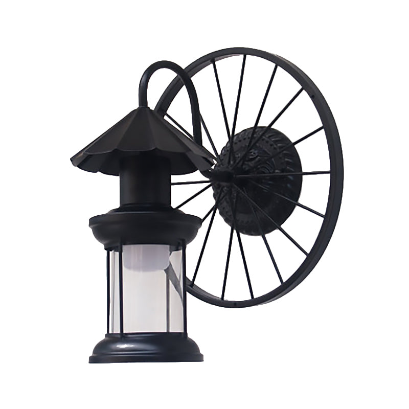 Frendorf | Zwarte/Bronzen Lantaarn Wandlamp Vintage Industrieel Metaal 1 Verlichting Restaurant Wandlamp met Wieldecoratie
