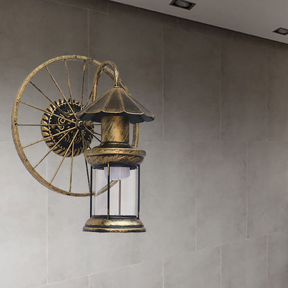 Frendorf | Zwarte/Bronzen Lantaarn Wandlamp Vintage Industrieel Metaal 1 Verlichting Restaurant Wandlamp met Wieldecoratie