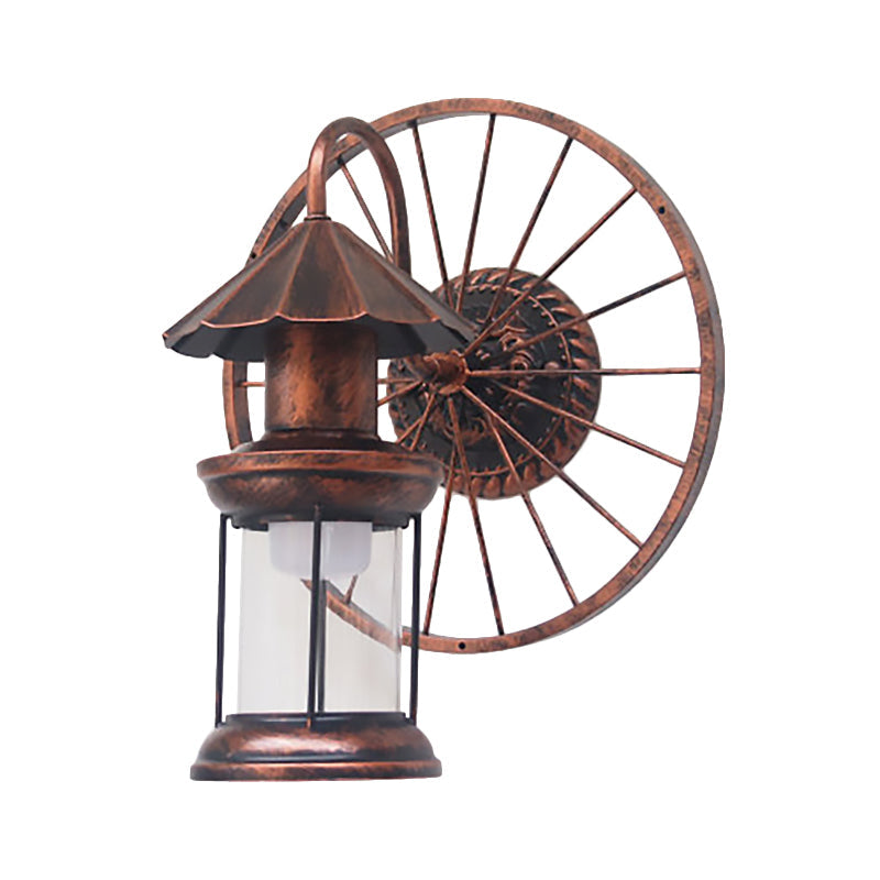 Frendorf | Zwarte/Bronzen Lantaarn Wandlamp Vintage Industrieel Metaal 1 Verlichting Restaurant Wandlamp met Wieldecoratie