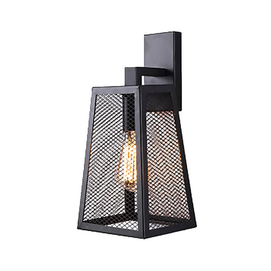 Frendorf | Schwarz Mesh Cage Wandleuchte mit trapezförmigem Schirm Bauernhaus Stil Metall 1 Licht Innenwandleuchte