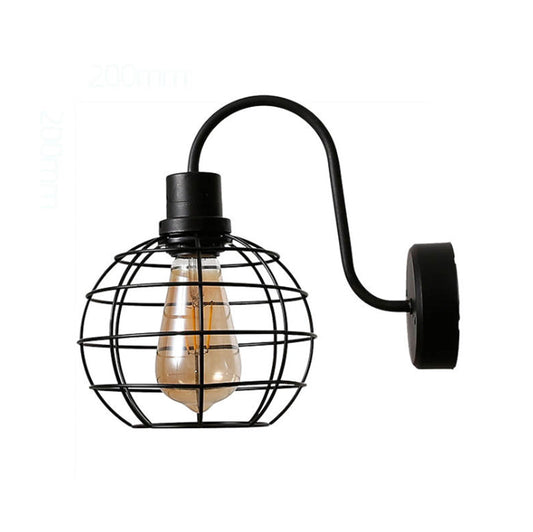 Frendorf | 1 Glühbirne Wandleuchte Retro-Stil Draht Global Käfig Metall Wandleuchte Licht in Schwarz für Wohnzimmer