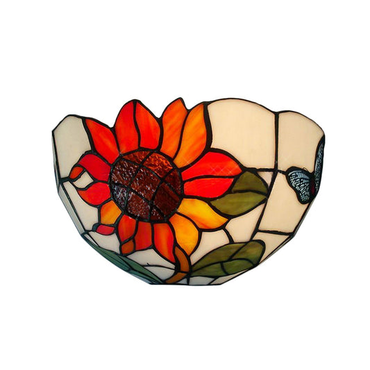 Frendorf | Sonnenblume Wandbeleuchtung mit Schalenform Buntglas Rustikale Tiffany Wandleuchte