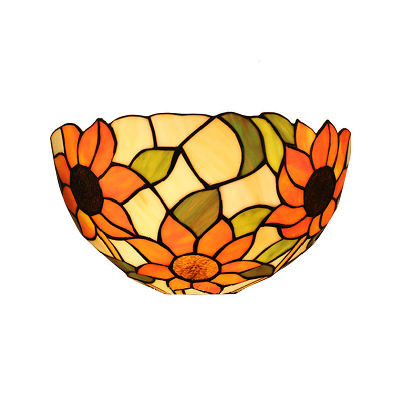 Frendorf | Sonnenblume Wandbeleuchtung mit Schalenform Buntglas Rustikale Tiffany Wandleuchte
