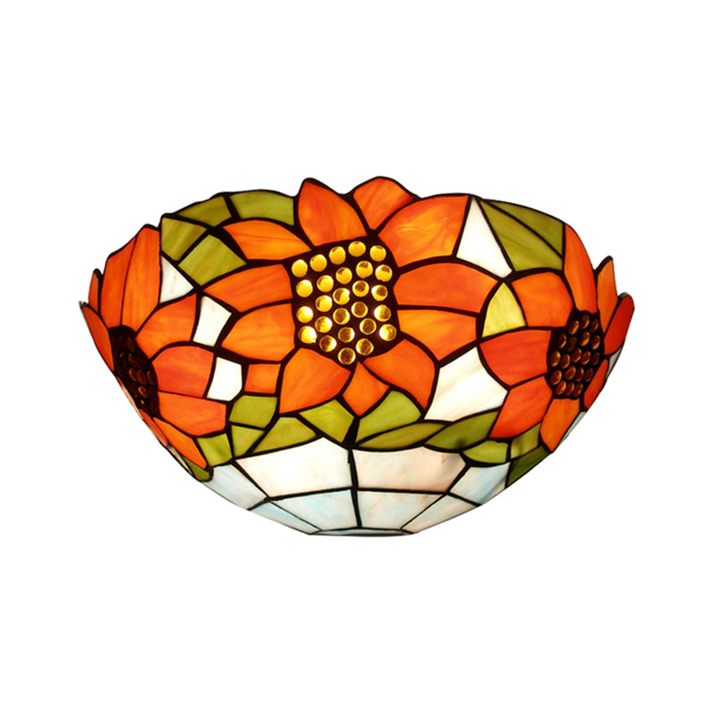Frendorf | Sonnenblume Wandbeleuchtung mit Schalenform Buntglas Rustikale Tiffany Wandleuchte