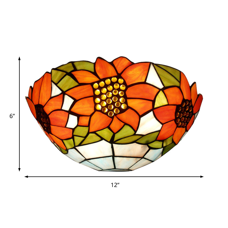 Frendorf | Sonnenblume Wandbeleuchtung mit Schalenform Buntglas Rustikale Tiffany Wandleuchte