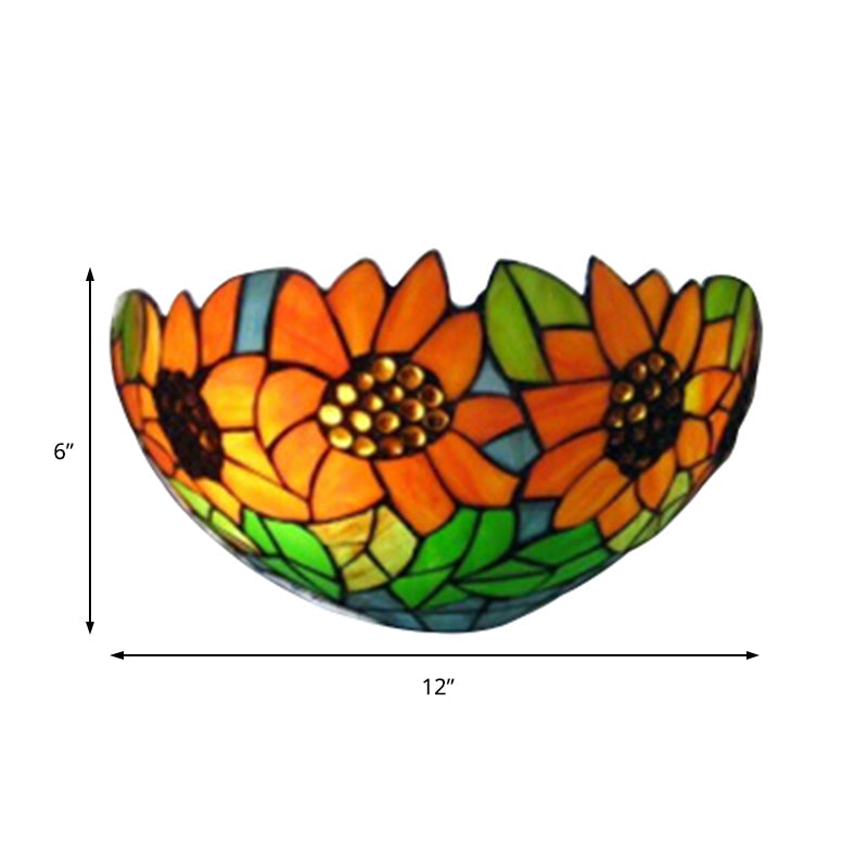 Frendorf | Sonnenblume Wandbeleuchtung mit Schalenform Buntglas Rustikale Tiffany Wandleuchte
