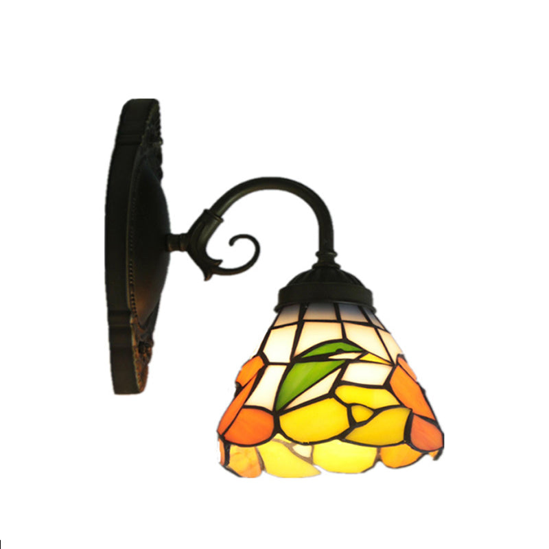 Frendorf | 1 Kopf Pfingstrosen Wandleuchte Viktorianisch Schwarzes Gefärbtes Glas Wandmontage Licht mit Gebogener/gerader Arm