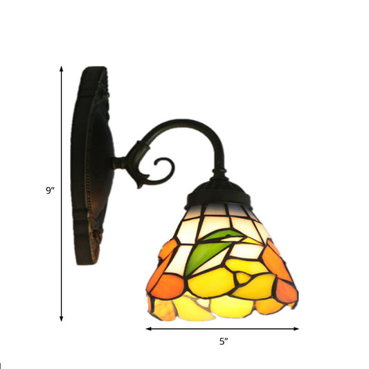 Frendorf | 1 Kopf Pfingstrosen Wandleuchte Viktorianisch Schwarzes Gefärbtes Glas Wandmontage Licht mit Gebogener/gerader Arm
