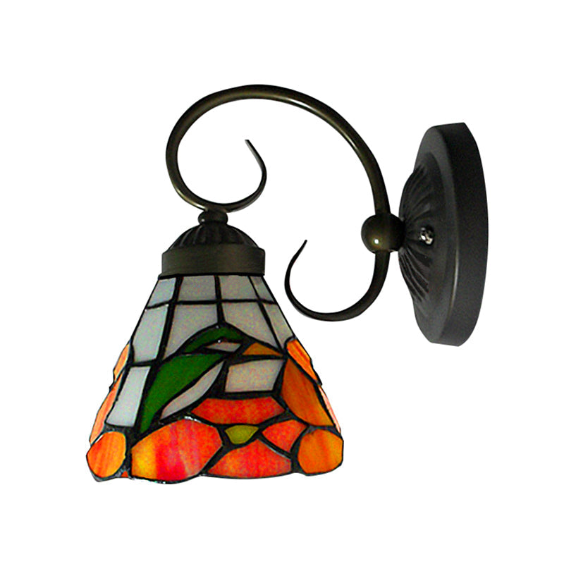 Frendorf | 1 Kopf Pfingstrosen Wandleuchte Viktorianisch Schwarzes Gefärbtes Glas Wandmontage Licht mit Gebogener/gerader Arm