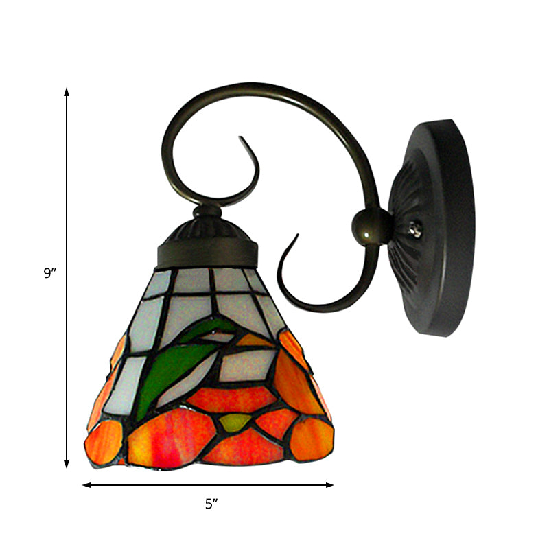 Frendorf | 1 Kopf Pfingstrosen Wandleuchte Viktorianisch Schwarzes Gefärbtes Glas Wandmontage Licht mit Gebogener/gerader Arm