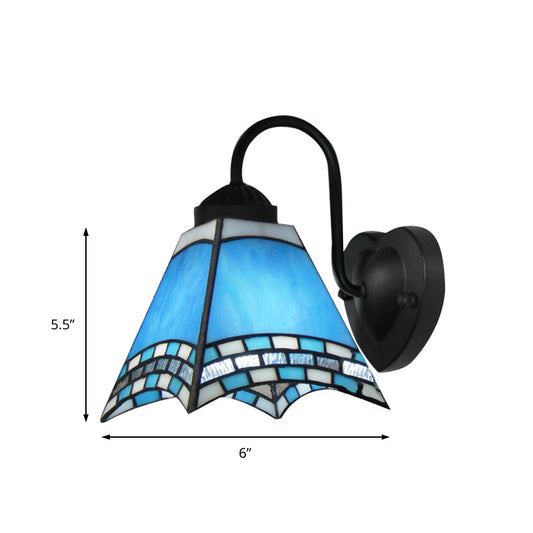 Frendorf | Pyramide Wandlamp Tiffany Blauw/Gele Glas 1 Kop Zwarte Wandlamp voor Woonkamer