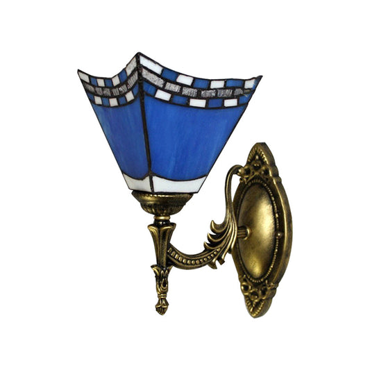 Frendorf | Blaue Pyramid Wandbeleuchtung Nautical Mission 1 Licht Buntglas Wandmontage Licht für Foyer