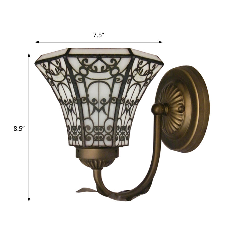Frendorf | Tiffany stijl mini wandlamp met gebogen arm 1 licht kunstglas wandverlichting in verouderd messing