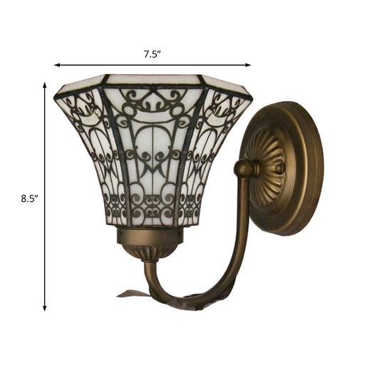 Frendorf | Tiffany stijl mini wandlamp met gebogen arm 1 licht kunstglas wandverlichting in verouderd messing
