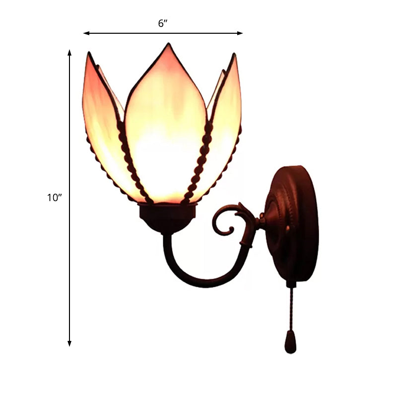 Frendorf | Ein Licht Petal Wandbeleuchtung mit gebogenem Arm und Zugkette, Buntglass Rustikale Wandlampe