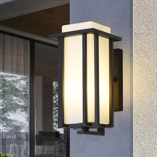 Frendorf | 1-Licht Rechteckige Wandbeleuchtung Lager Schwarz Opalglas Flush Mount Wandsockel mit Metallrahmen, 6"/6.5" B
