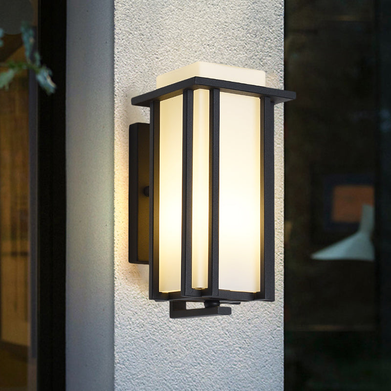 Frendorf | 1-Licht Rechteckige Wandbeleuchtung Lager Schwarz Opalglas Flush Mount Wandsockel mit Metallrahmen, 6"/6.5" B