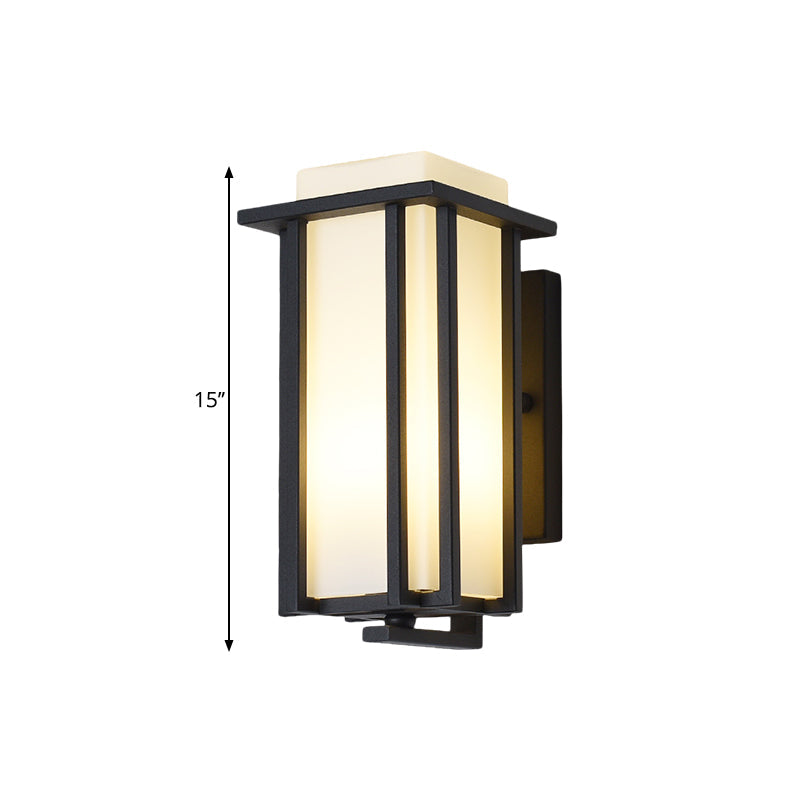 Frendorf | 1-Licht Rechteckige Wandbeleuchtung Lager Schwarz Opalglas Flush Mount Wandsockel mit Metallrahmen, 6"/6.5" B