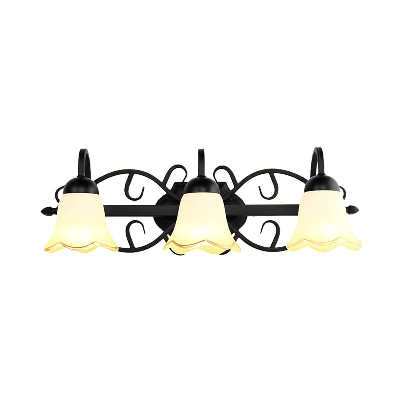 Frendorf | Blumen Badezimmer Wandbeleuchtung Traditionelle Mattglas 2/3-Kopf Schwarze Wandleuchte mit Gänsehalsschneckarm