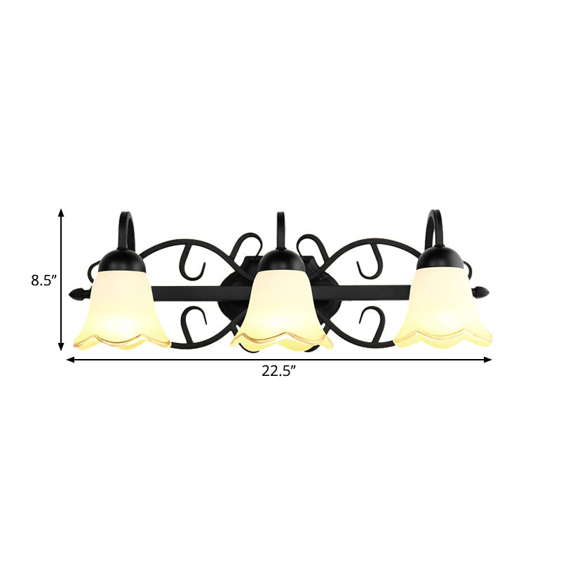 Frendorf | Blumen Badezimmer Wandbeleuchtung Traditionelle Mattglas 2/3-Kopf Schwarze Wandleuchte mit Gänsehalsschneckarm
