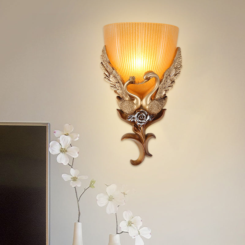 Frendorf | Hars Eend Wandverlichting Ideeën Klassieke 1 Lampe Schlafzimmer Wandlampe in Gold mit Schale Amber Geriffeltes Glasdach