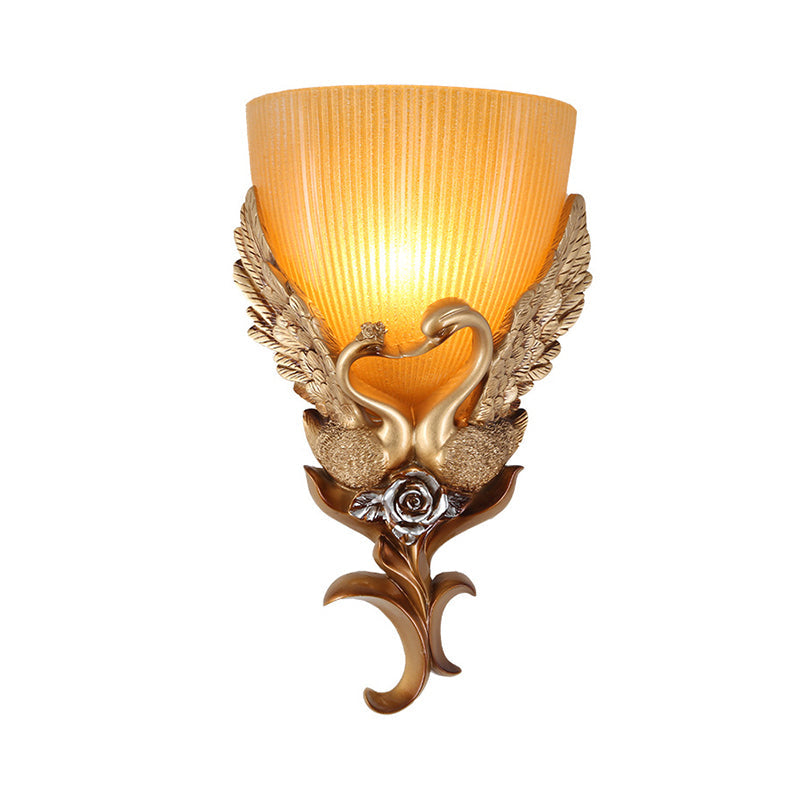 Frendorf | Hars Eend Wandverlichting Ideeën Klassieke 1 Lampe Schlafzimmer Wandlampe in Gold mit Schale Amber Geriffeltes Glasdach