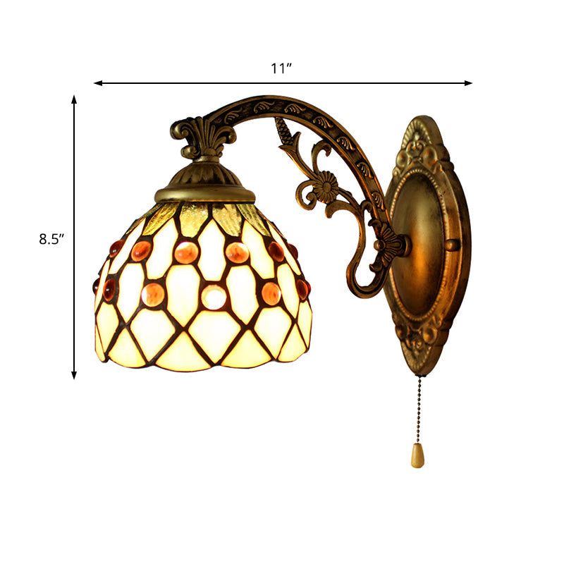 Frendorf | Vintage Dome Wandlamp Gecombineerd Glas Één Licht Mini Wandlamp in Messing