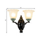 Frendorf | 1/2-Licht Wandleuchte Retro-Stil Schlafzimmer Wandmontage Beleuchtung mit gewelltem Glockenmattem Glas-Schirm in Schwarz