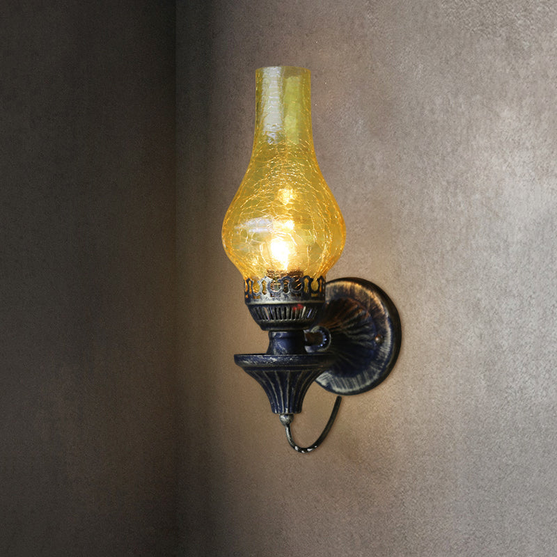 Frendorf | Vase Courtyard Wandverlichting Industriële Textuur Wit / Doorzichtig / Geel Kraakglas 1 Lamp Zwarte Wandlamp