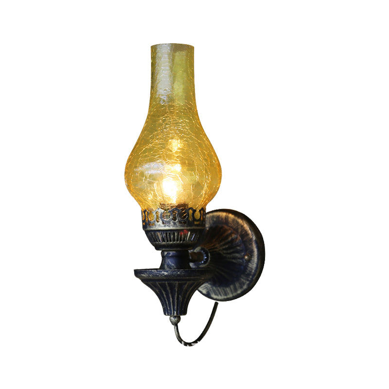 Frendorf | Vase Courtyard Wandverlichting Industriële Textuur Wit / Doorzichtig / Geel Kraakglas 1 Lamp Zwarte Wandlamp