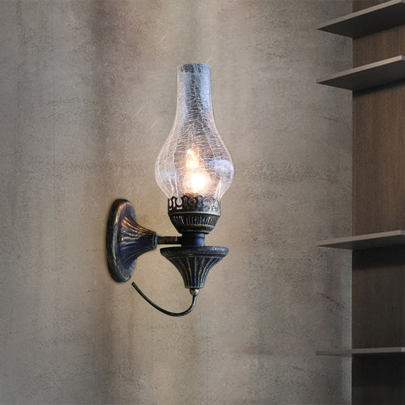 Frendorf | Vase Courtyard Wandverlichting Industriële Textuur Wit / Doorzichtig / Geel Kraakglas 1 Lamp Zwarte Wandlamp