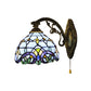 Frendorf | 1 Lichtdome Wandlamp mit Zugkette Barockstil Buntglas Wandlaterne Licht in Himmelblau/Navy Blau