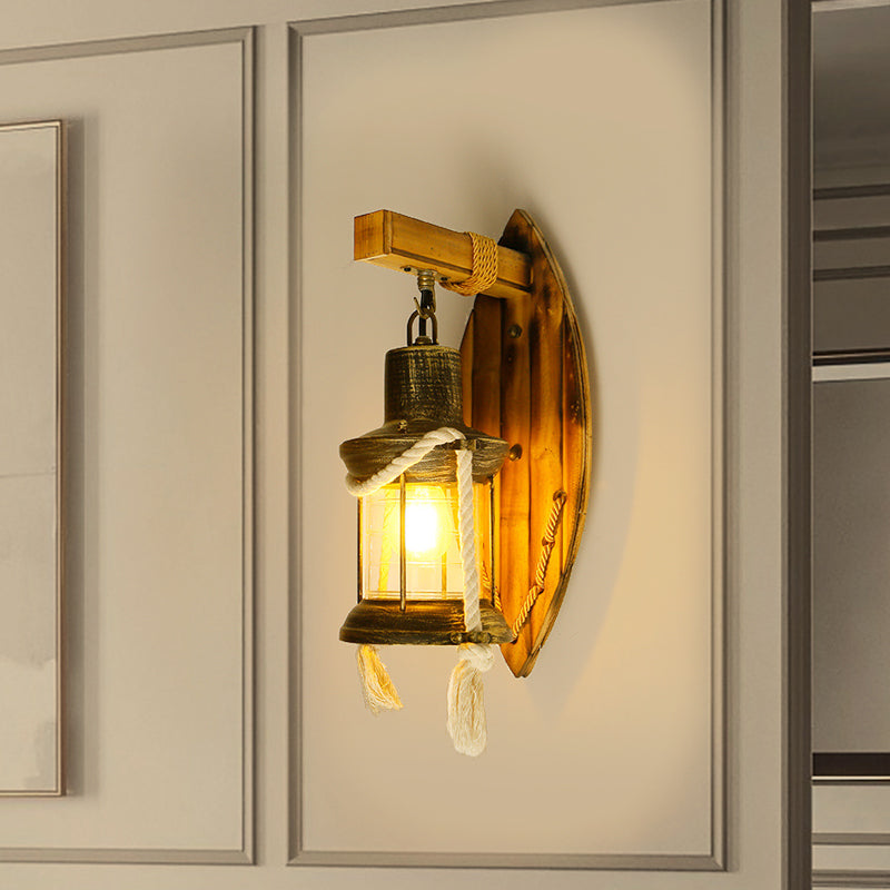Frendorf | Einzelne Glühbirne Wandleuchte Sconce Ländlicher Stil Laterne Klarglas Wandmontierte Lampe in Antikbronze