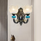 Frendorf | 1/2-Bulb Floral Wandleuchte Antiqued Schwarz Opal Gerippte Glas Gebogene Arm Wandmontierte Lampe
