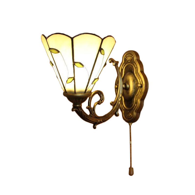 Frendorf | Beige Conical Wall Lighting with Leaf Design Vintage Rustic Single Light Wall Lamp