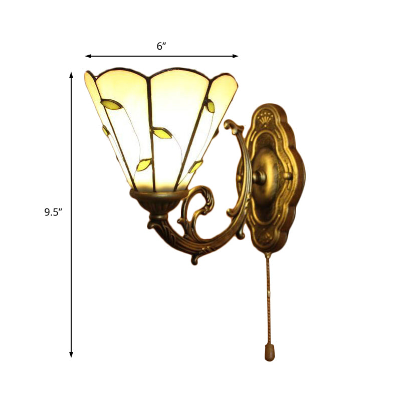 Frendorf | Beige Conical Wall Lighting with Leaf Design Vintage Rustic Single Light Wall Lamp