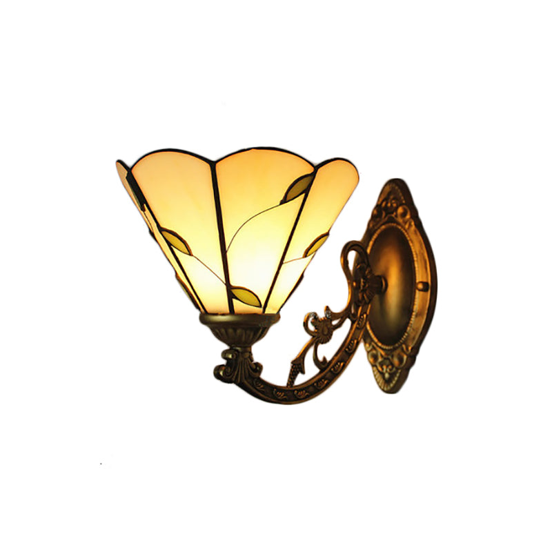 Frendorf | Beige Conical Wall Lighting with Leaf Design Vintage Rustic Single Light Wall Lamp