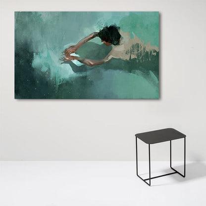 Grünes Pool- und Schwimmer-Leinwandstrukturoberfläche Modernes Wohnzimmer Wandkunst