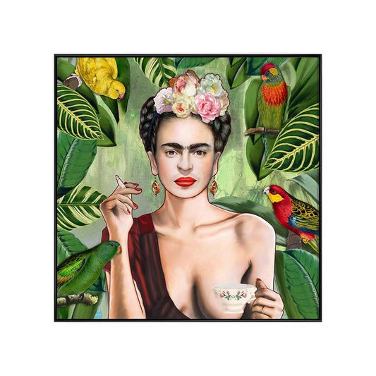 Frendorf | Bohemian Leinwandkunst in Grün Frida Kahlo Selbstporträt Gemälde für Hausinterieur