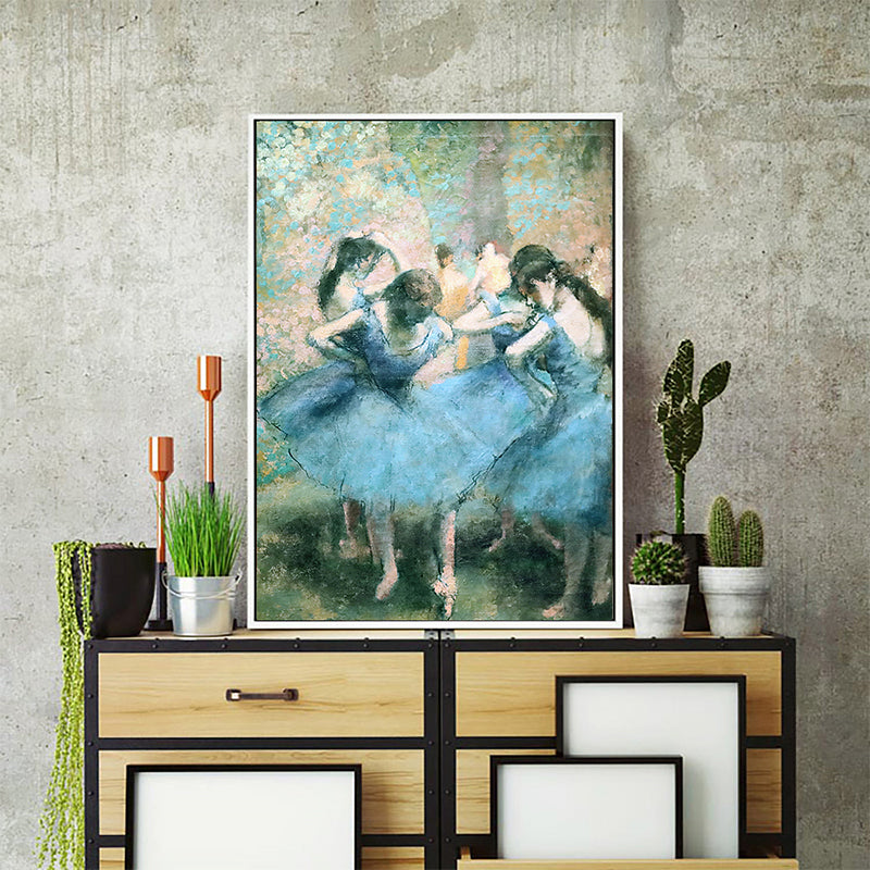 Frendorf | Blaues Degas Balletttänzer Gemälde Texturiert Vintage Wohnzimmer Leinwand Wandkunst