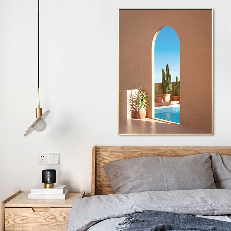 Frendorf | Illustration Gebäude und See Leinwand Kunst Nordic Texturierten Wohnzimmer Wand Dekoration