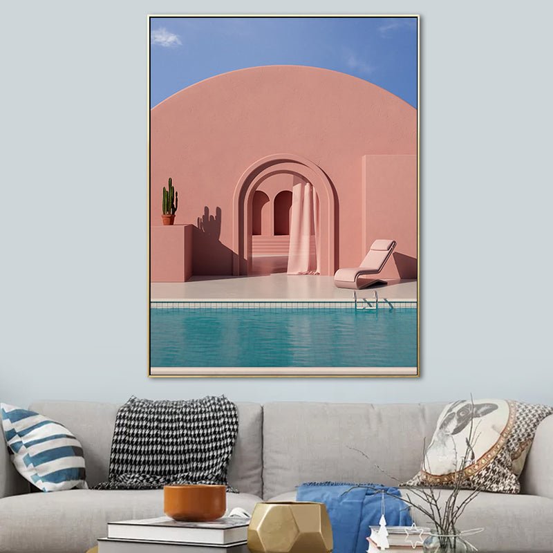 Frendorf | Illustration Gebäude und See Leinwand Kunst Nordic Texturierten Wohnzimmer Wand Dekoration