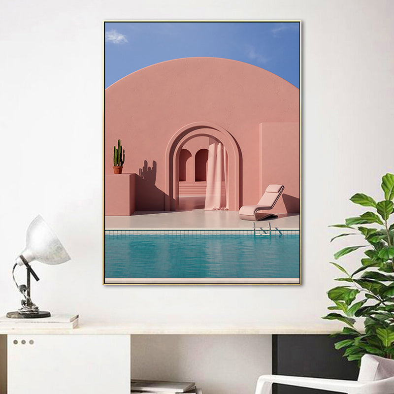Frendorf | Illustration Gebäude und See Leinwand Kunst Nordic Texturierten Wohnzimmer Wand Dekoration